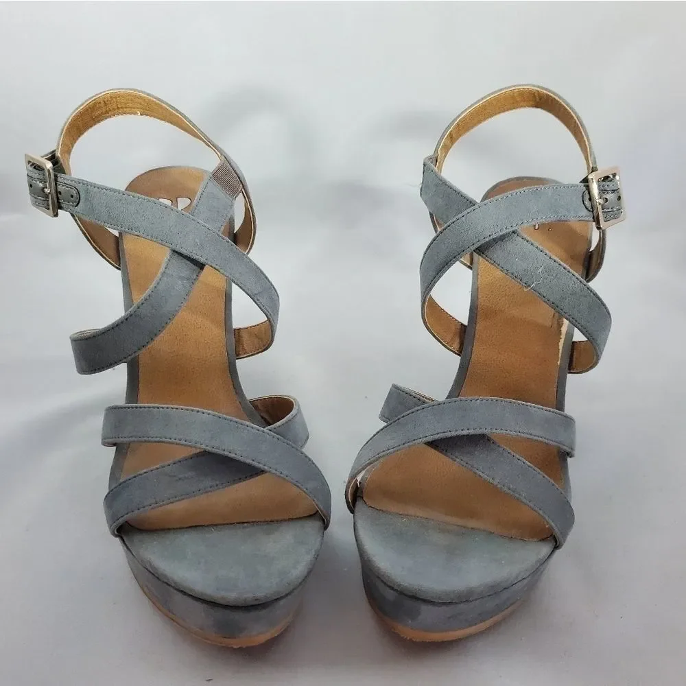 ❤️BRASS PLUM Faux Suede Blue Wedges Size 8M - Picture 4 of 8